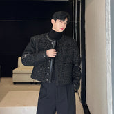 Detachable Sequin Leather Loop Leather Patchwork Classic Style Coat For Men